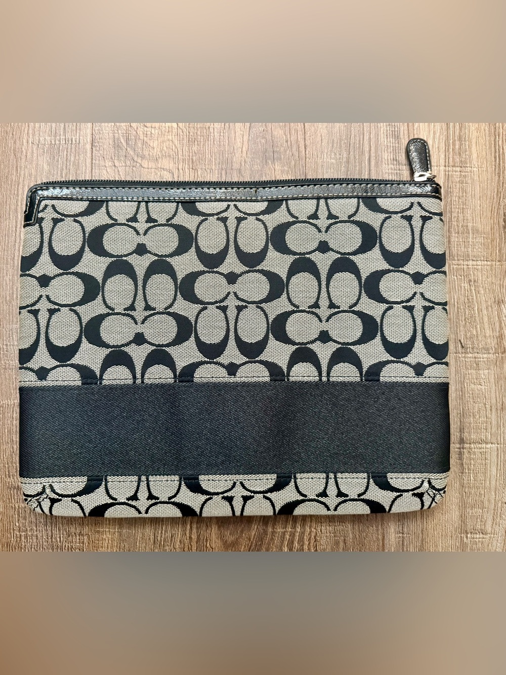 Coach Signature Canvas Tablet Pouch in Black and Grey